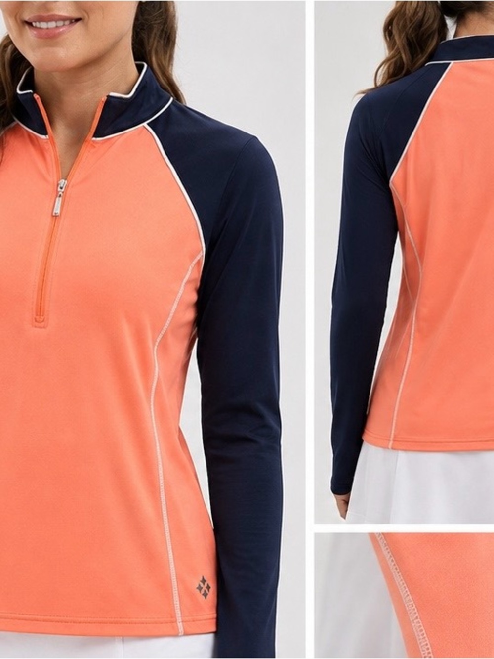 Jofit Coral and Navy Long-Sleeve Quarter Zip Golf Top